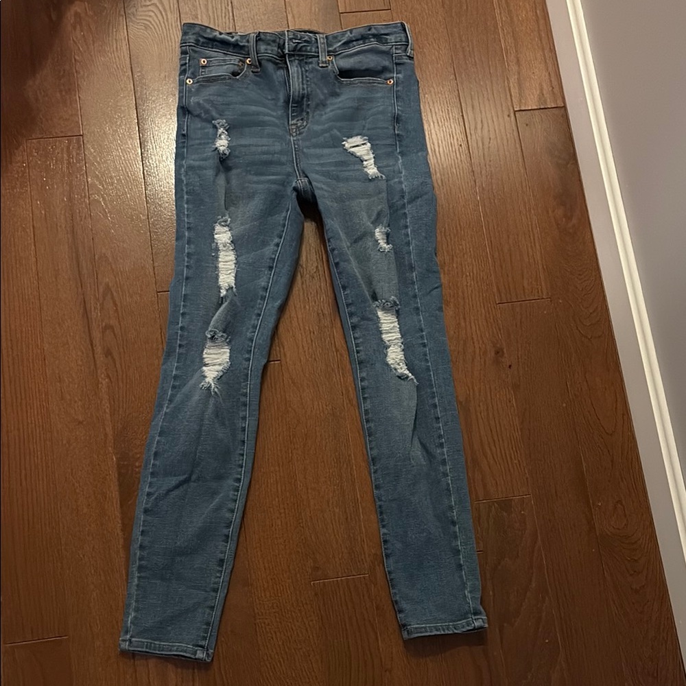 American Eagle Outfitters Blue Ripped Skinny Jeans
